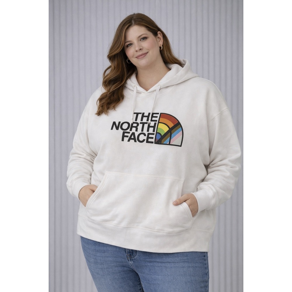 The North Face Hoodie Womens XXL White Pride Rainbow Graphic Pullover Sweatshirt